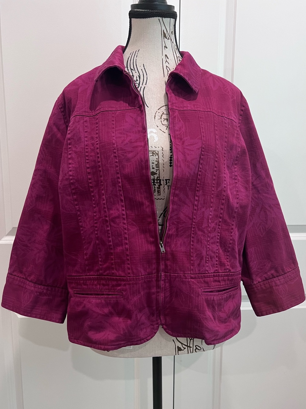 Christopher & Banks Deep Magenta Zip-Front Cropped Jacket, XL